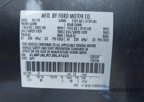 2018 Lincoln Mkx Reserve z USA, uszkodzony, nr VIN 2LMPJ8LR7JBL41223